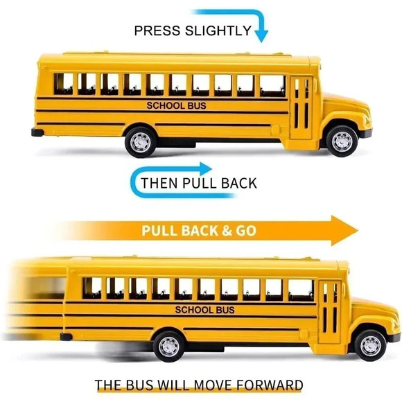 2 Pack 5.5" Pull Back School Bus Toy, Die-cast Metal Vehicles with Bright Yellow - Picture 2 of 7